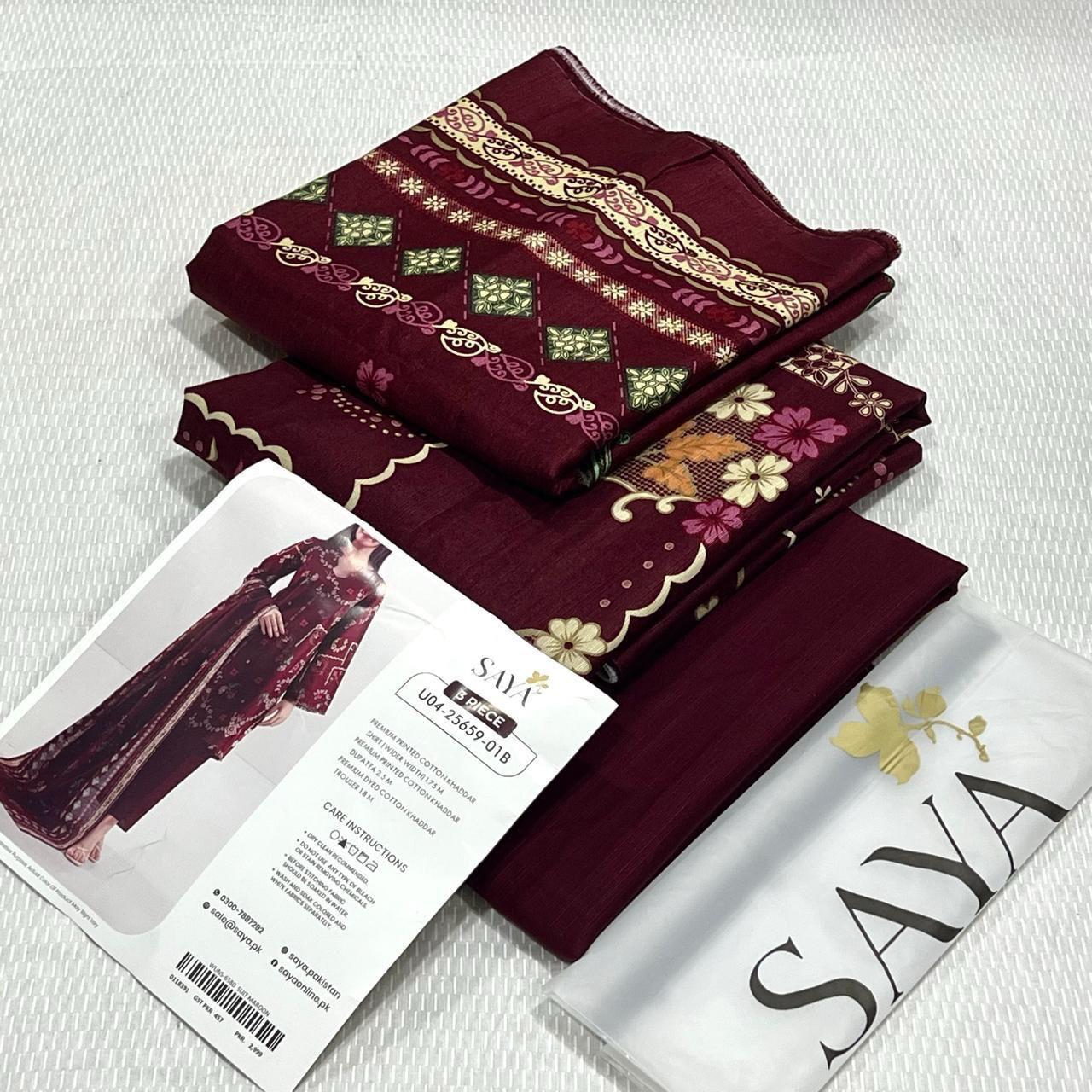 SAYA Printed Khaddar 3Piece D-01B