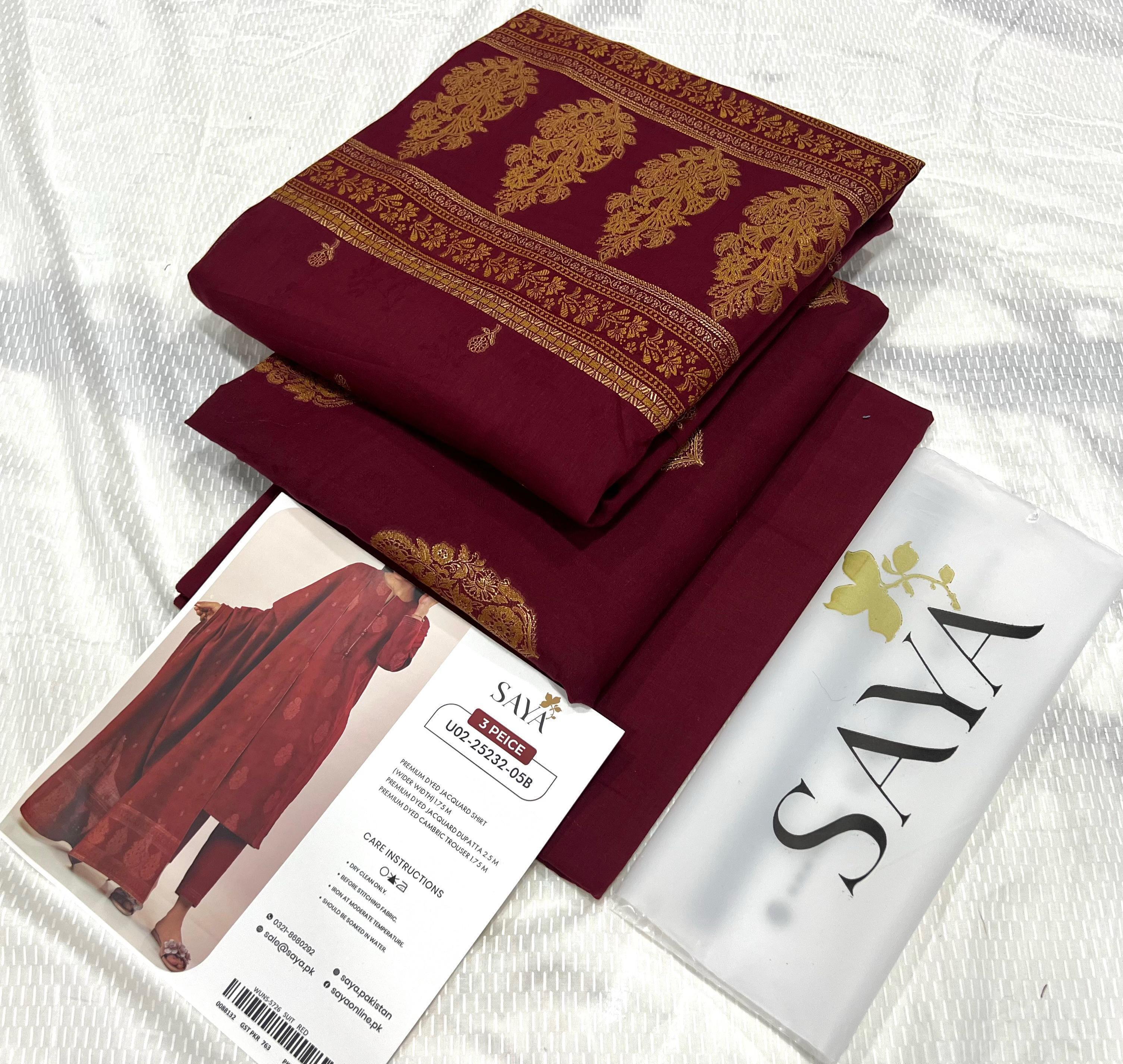 Saya Jacquard Cotton Unstitched 3 Piece D-014