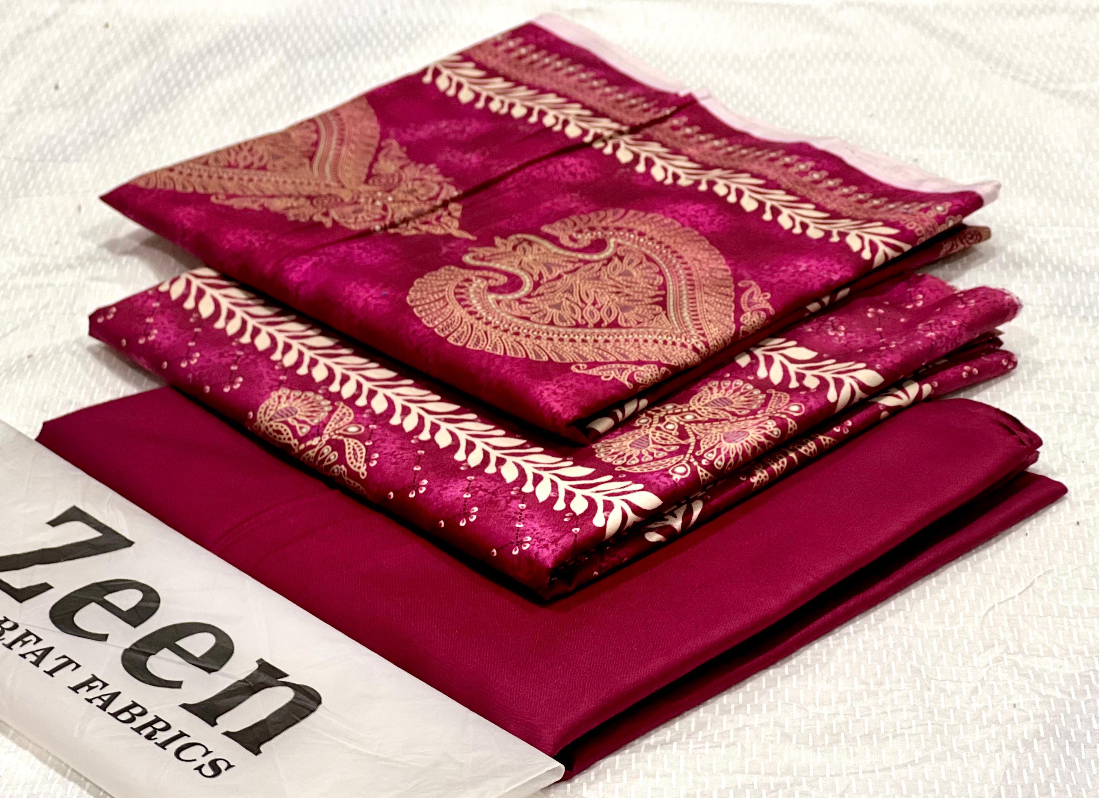 Zeen Printed Doria Linen Unstitched 3Piece D-001