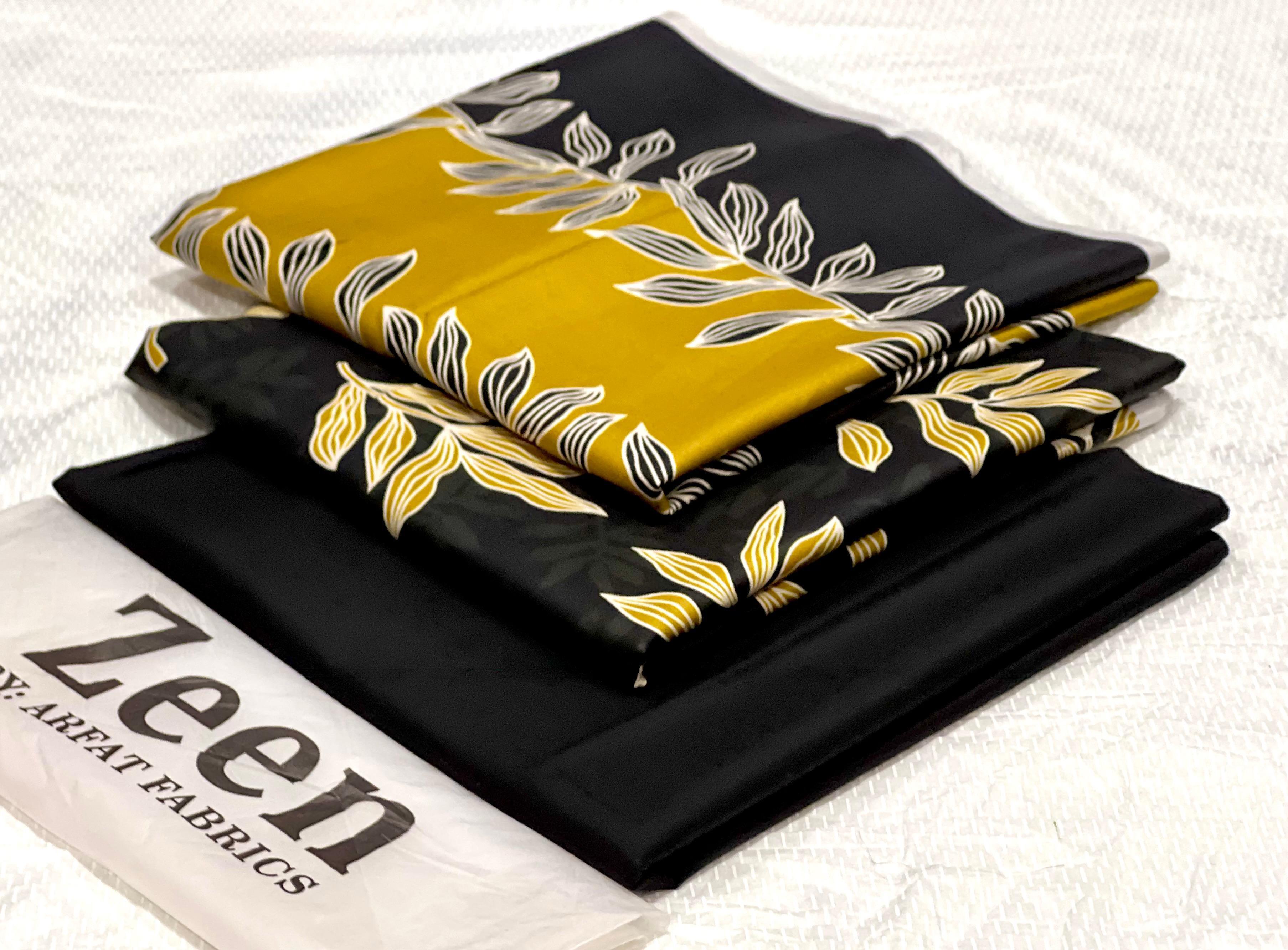 Zeen Printed Doria Linen Unstitched 3Piece D-004