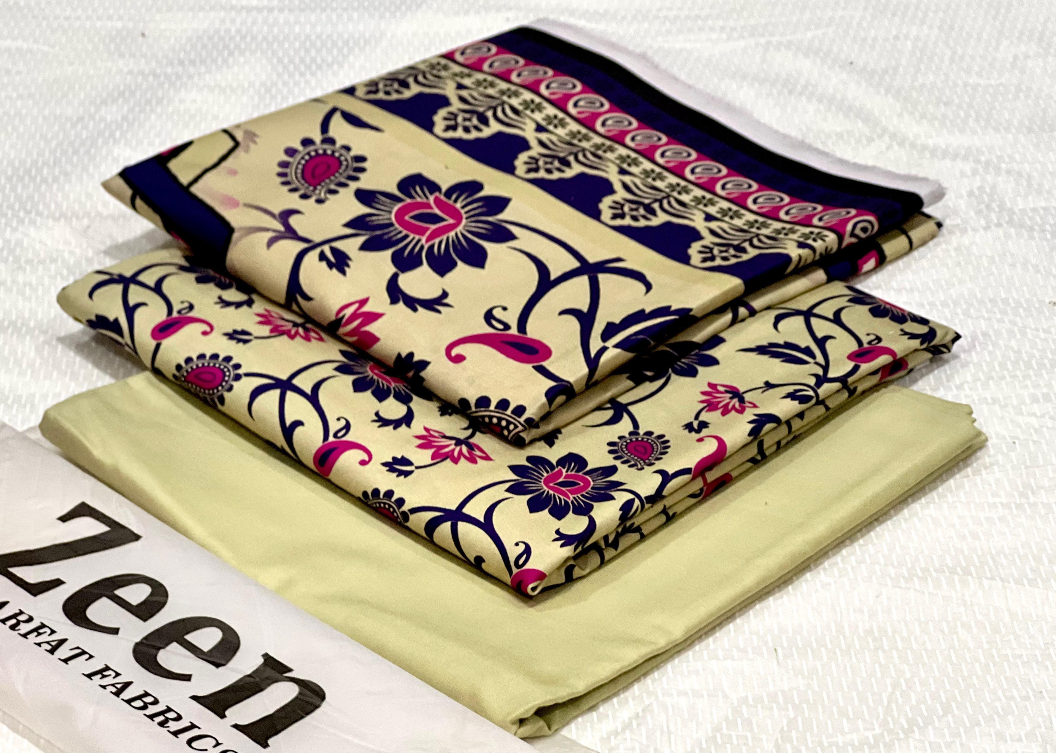 Zeen Printed Doria Linen Unstitched 3Piece D-006