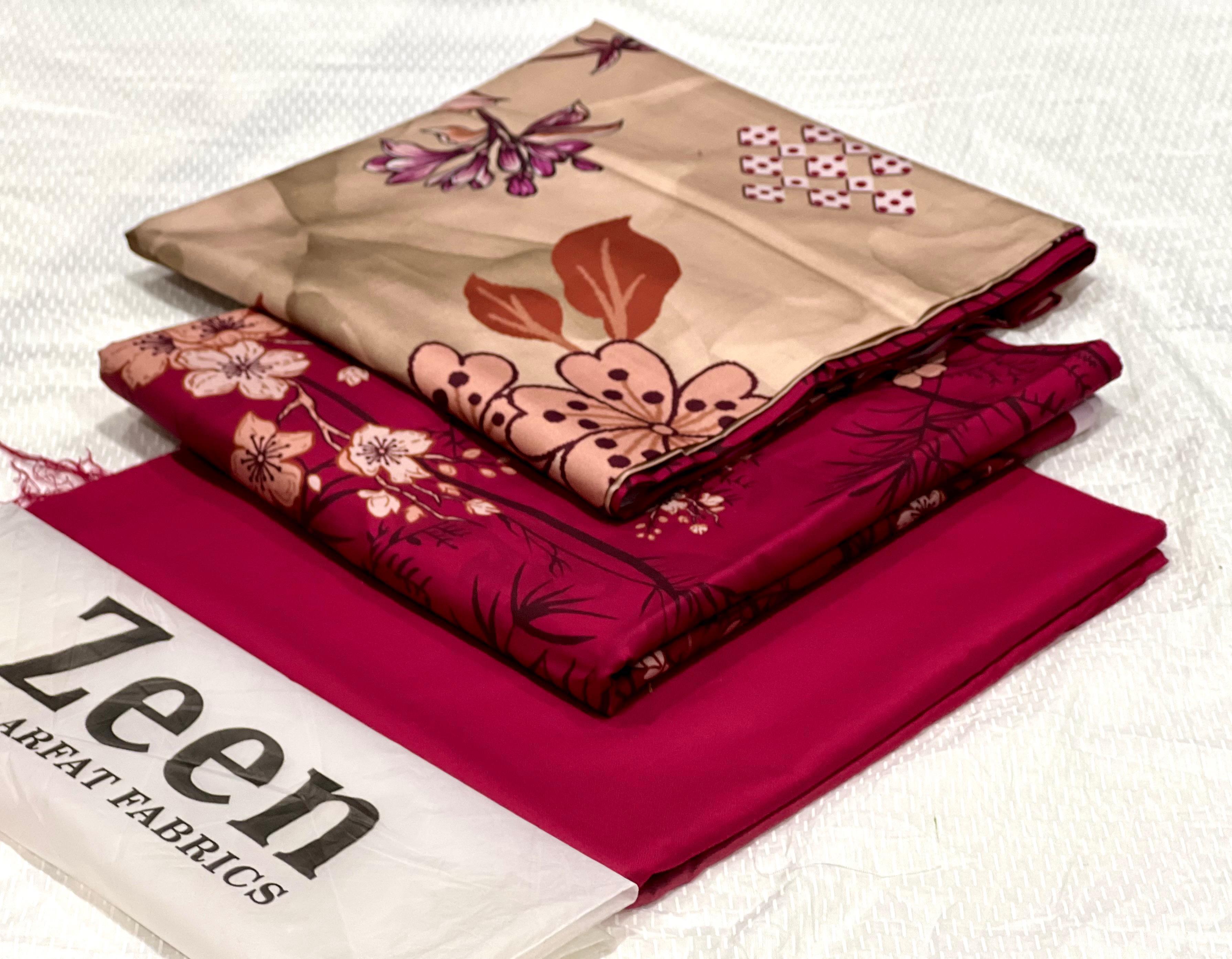 Zeen Printed Doria Linen Unstitched 3Piece D-007