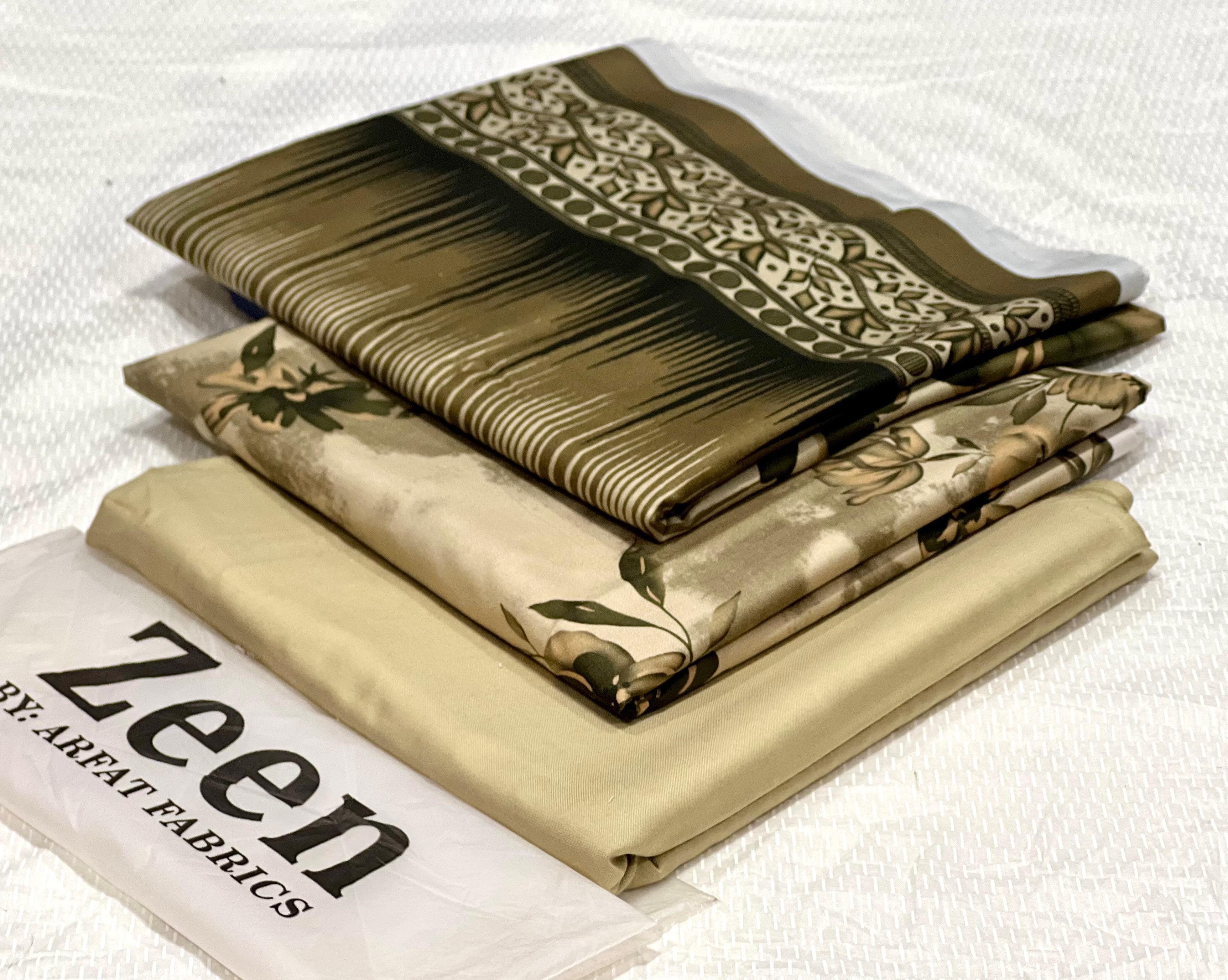 Zeen Printed Doria Linen Unstitched 3Piece D-008