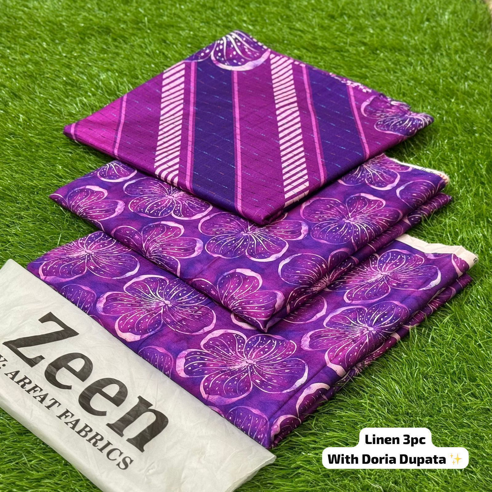 Zeen Printed Doria Linen Unstitched 3Piece D-009