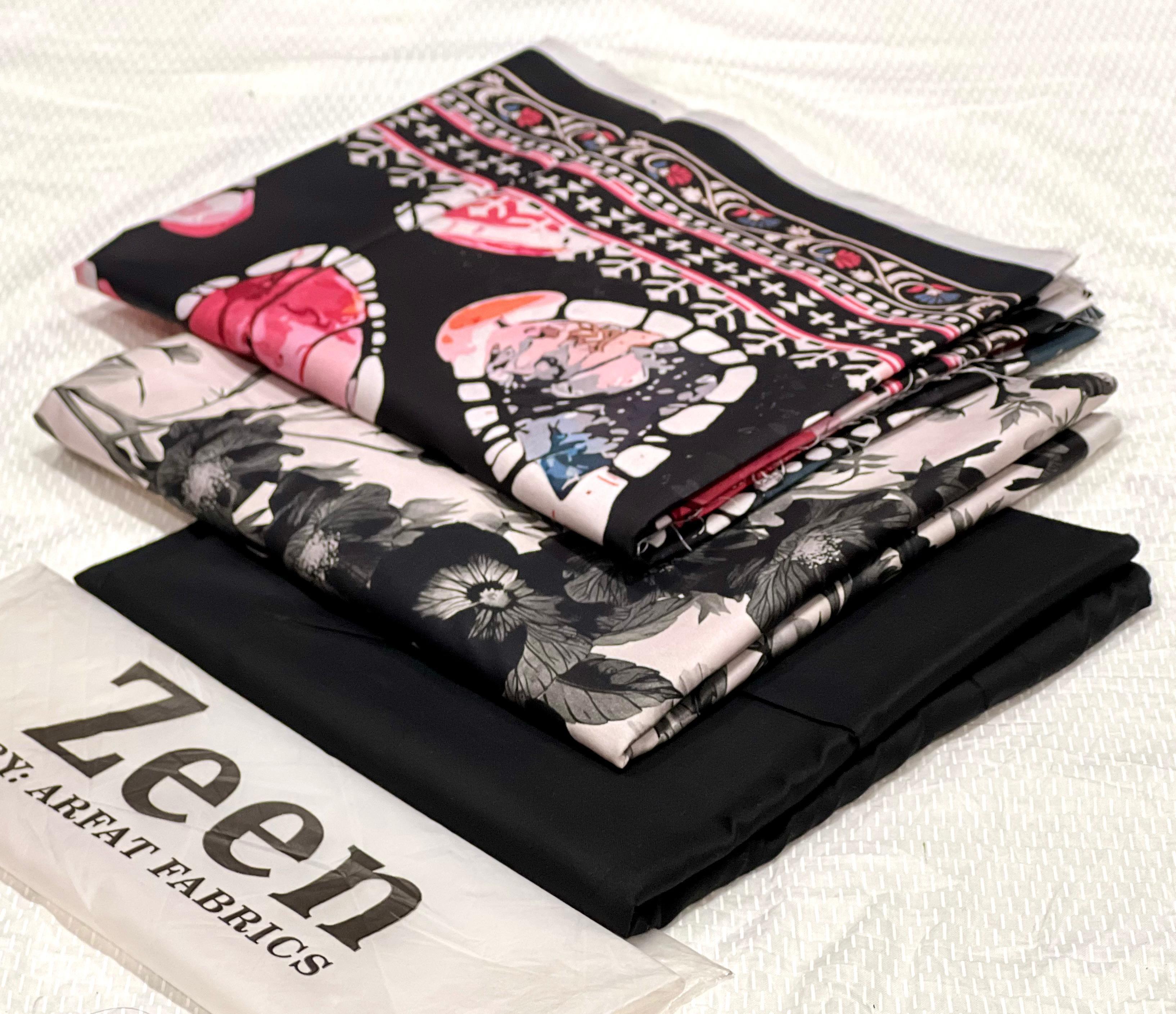 Zeen Printed Doria Linen Unstitched 3Piece D-010