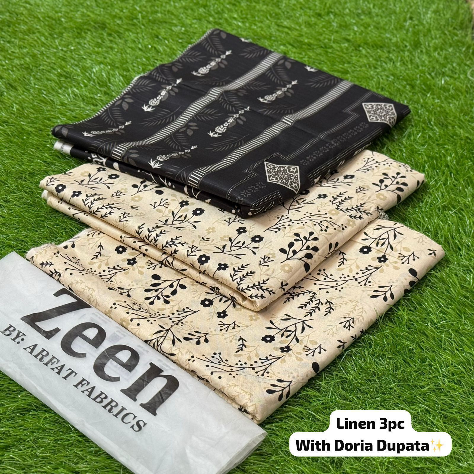 Zeen Printed Doria Linen Unstitched 3Piece D-011