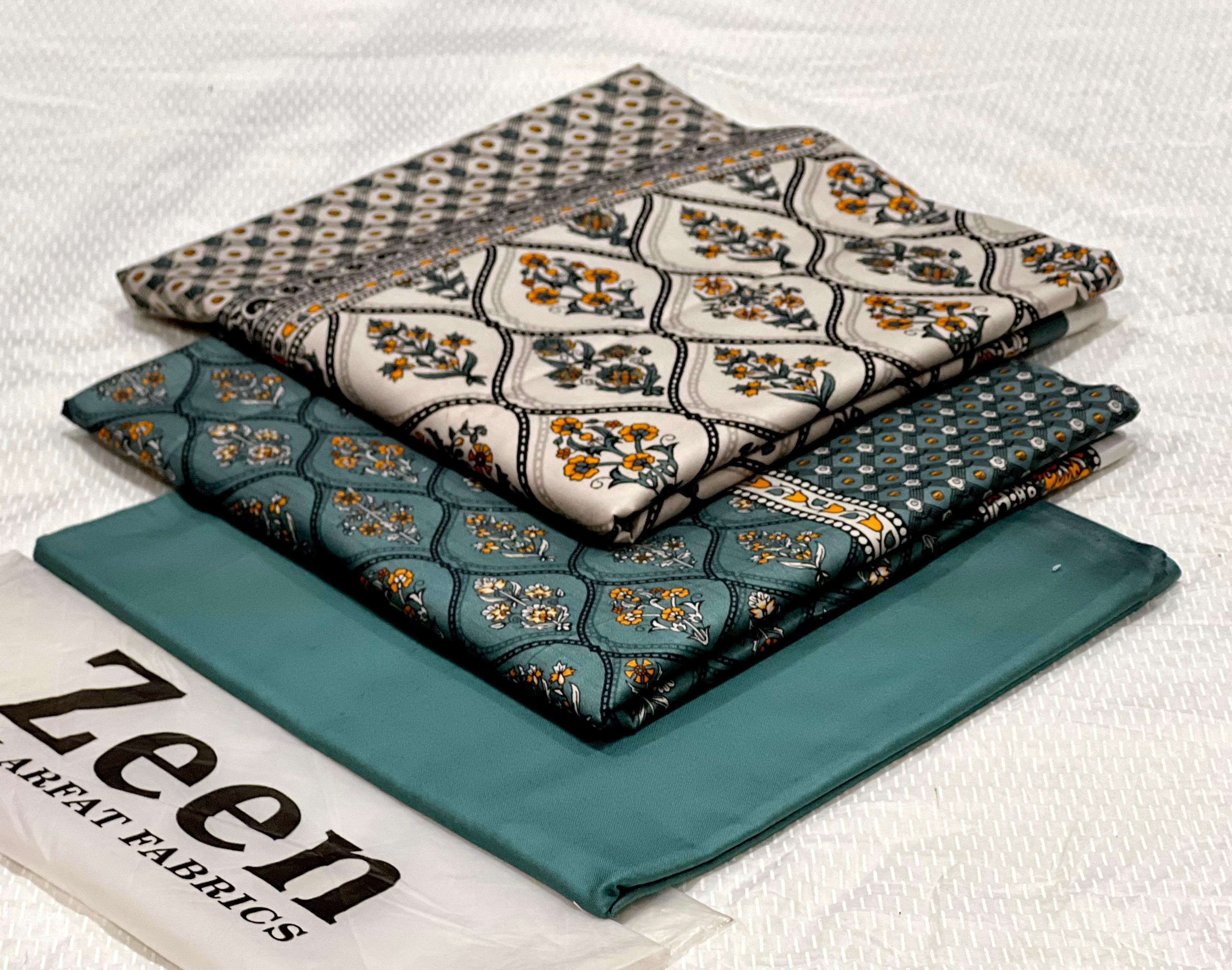 Zeen Printed Doria Linen Unstitched 3Piece D-012