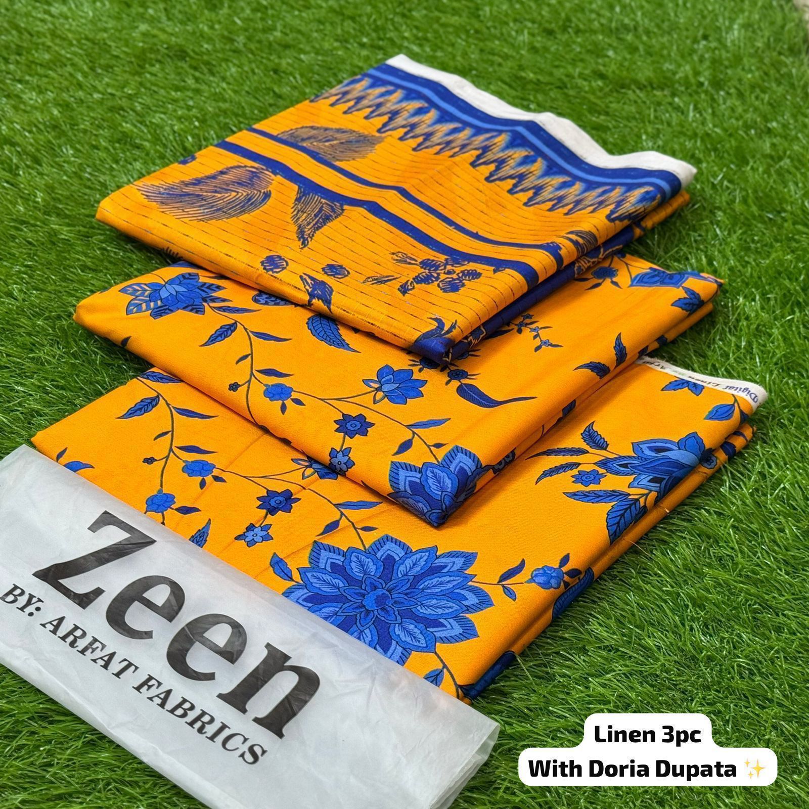 Zeen Printed Doria Linen Unstitched 3Piece D-013
