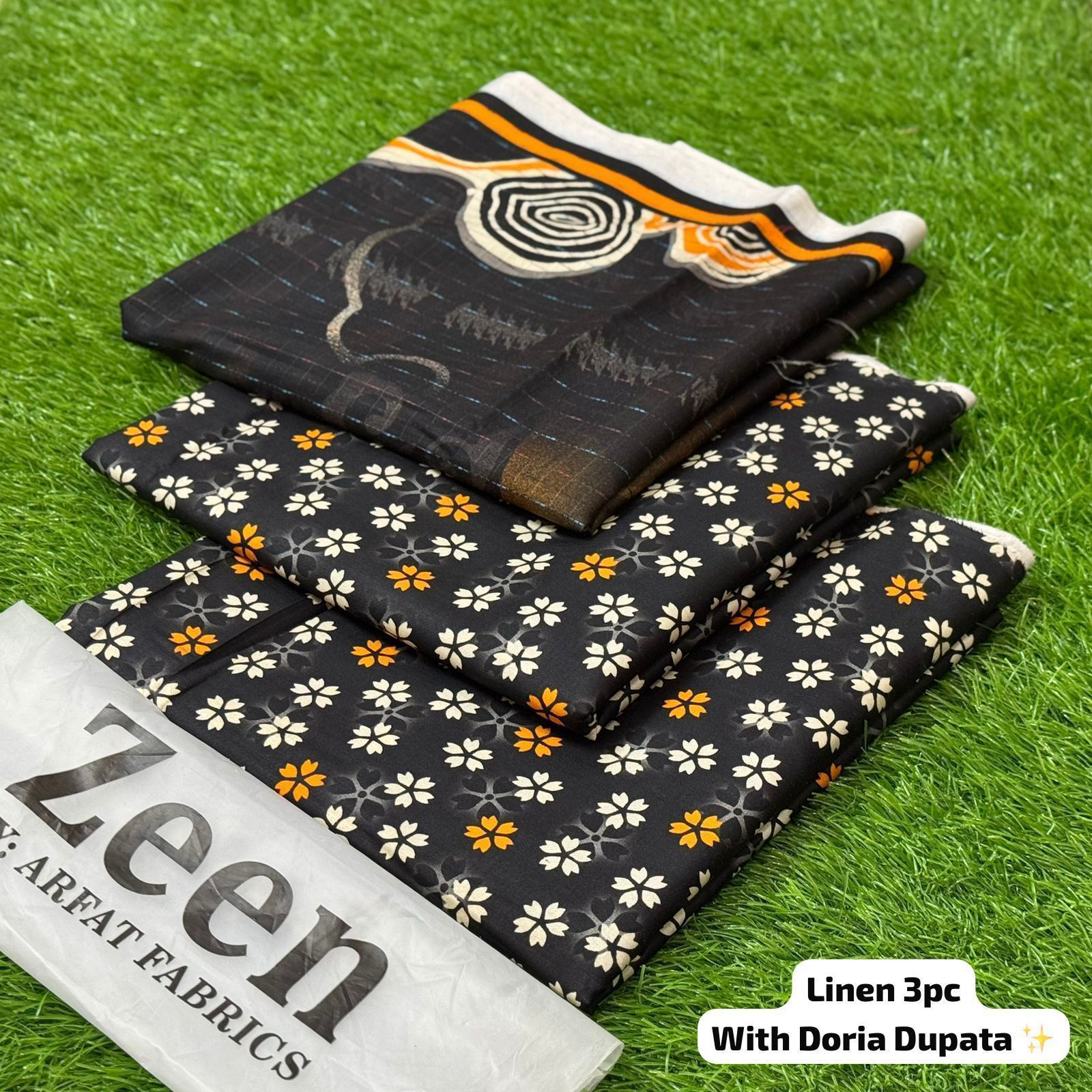 Zeen Printed Doria Linen Unstitched 3Piece D-015
