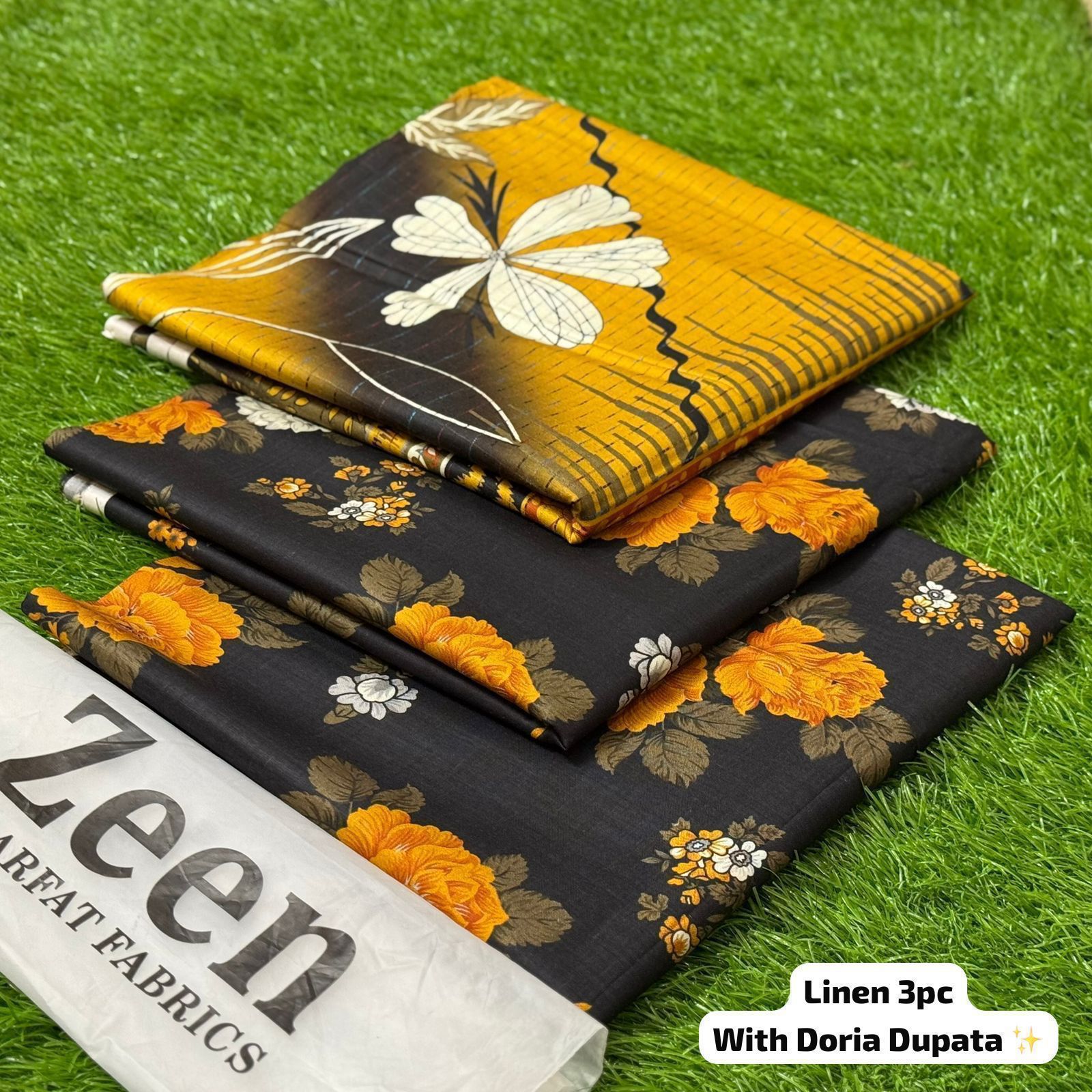 Zeen Printed Doria Linen Unstitched 3Piece D-016