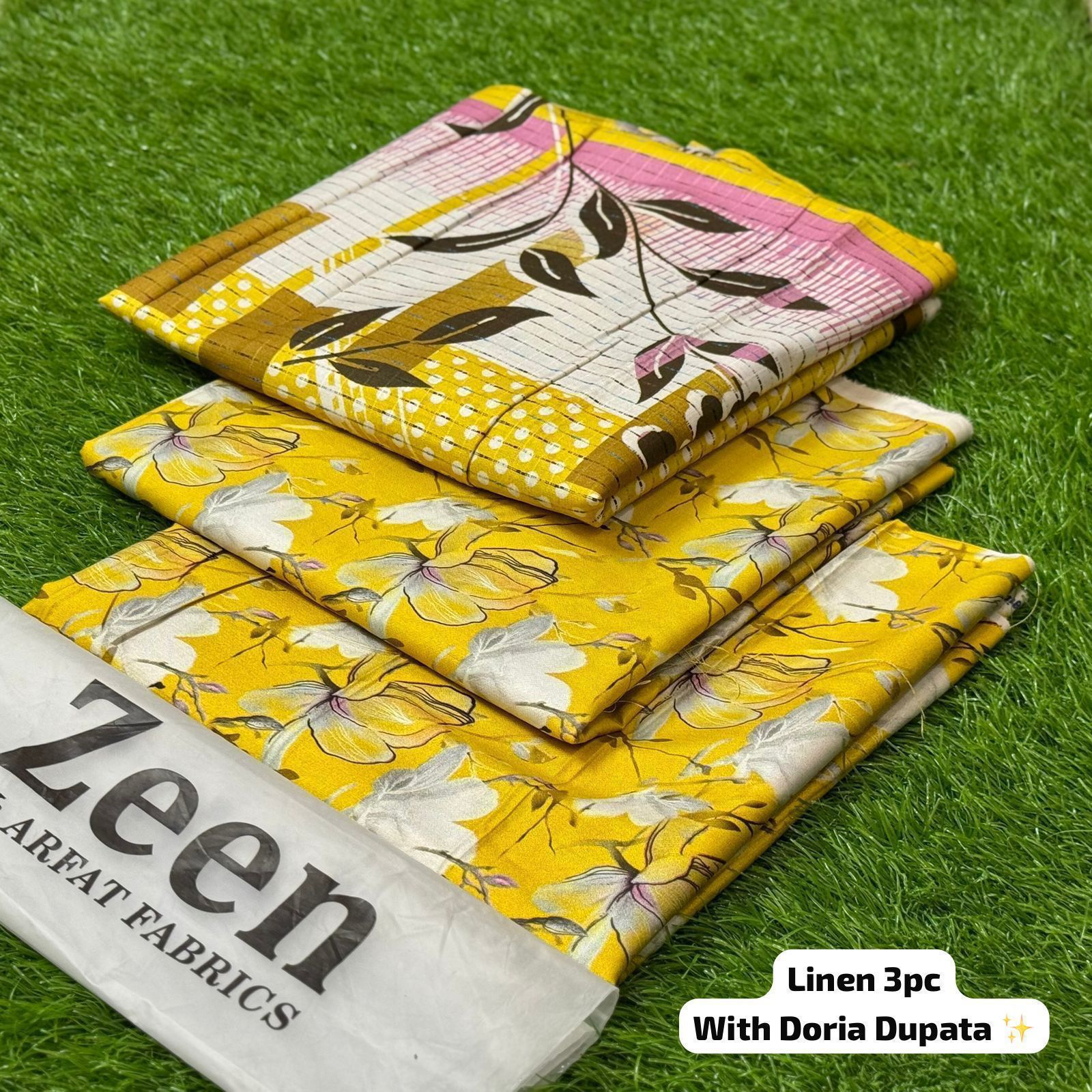 Zeen Printed Doria Linen Unstitched 3Piece D-019