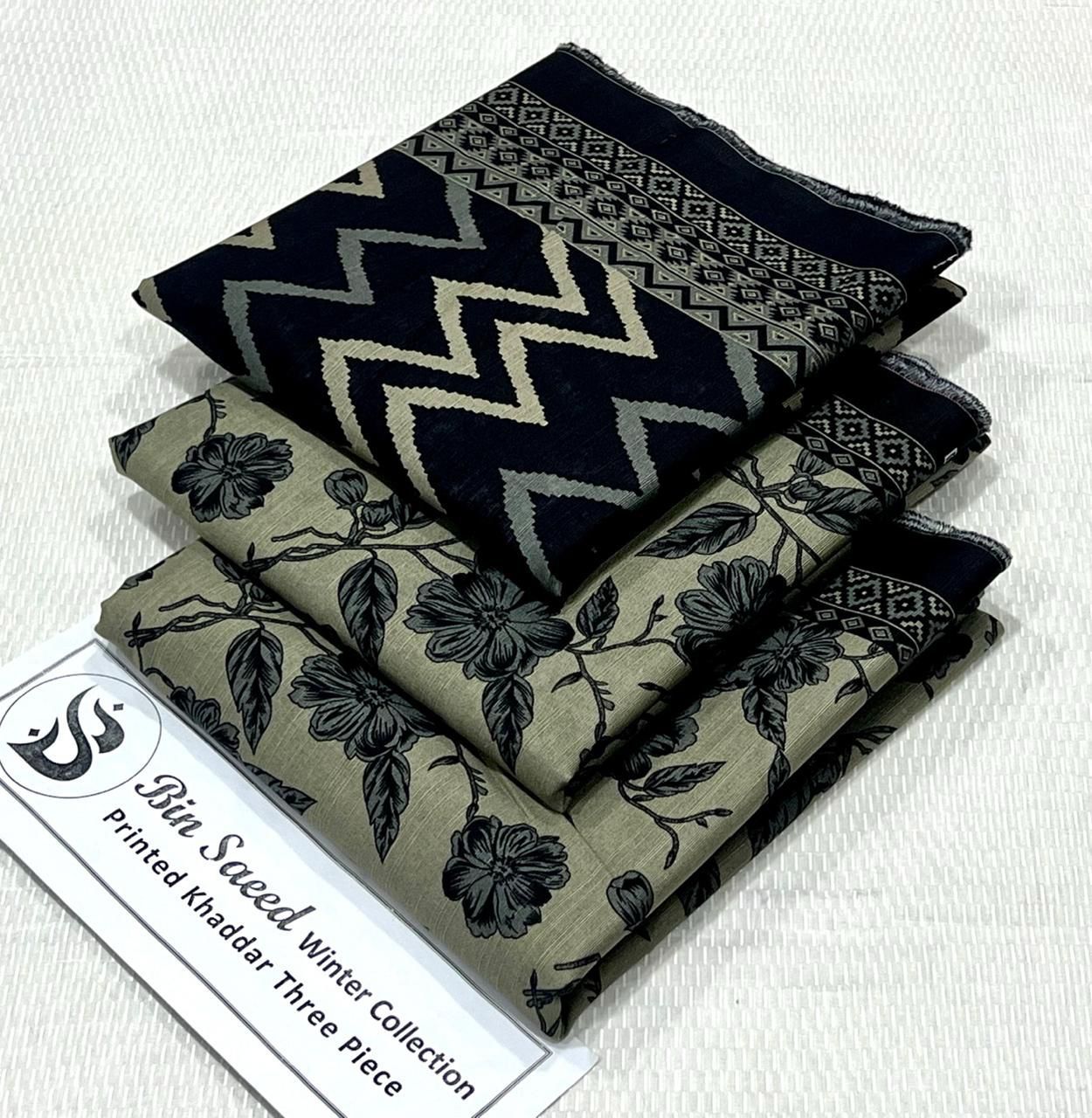 Bin Saeed Khaddar Printed Unstitched 3Piece D-002