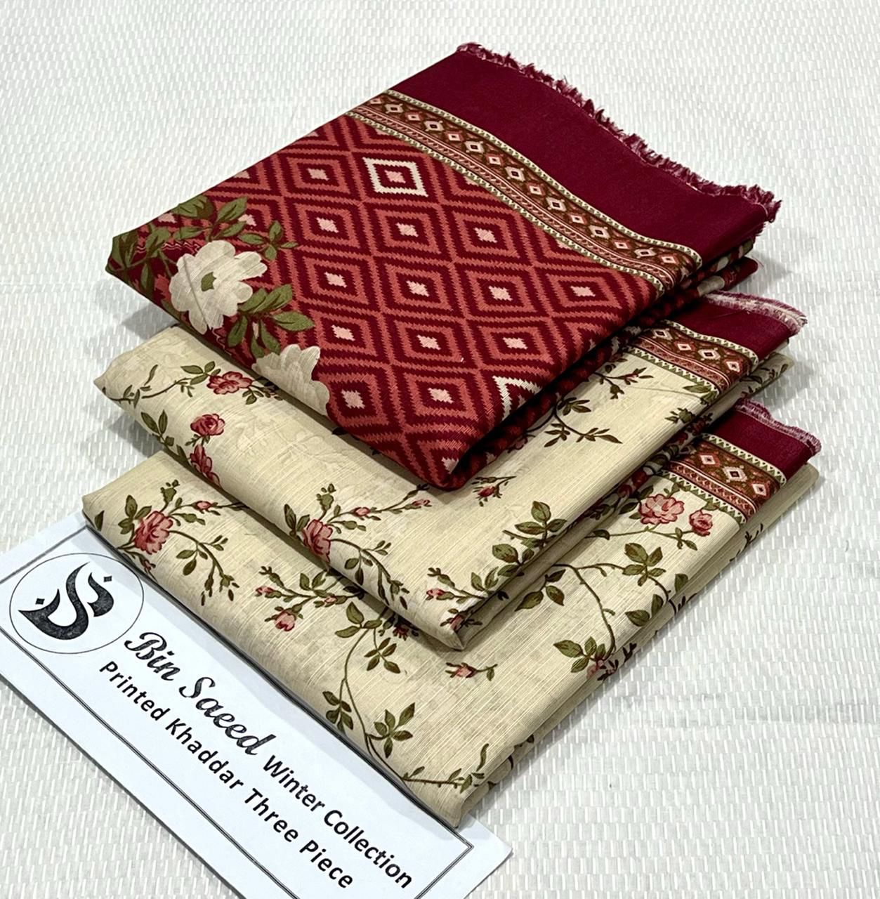 Bin Saeed Khaddar Printed Unstitched 3Piece D-003