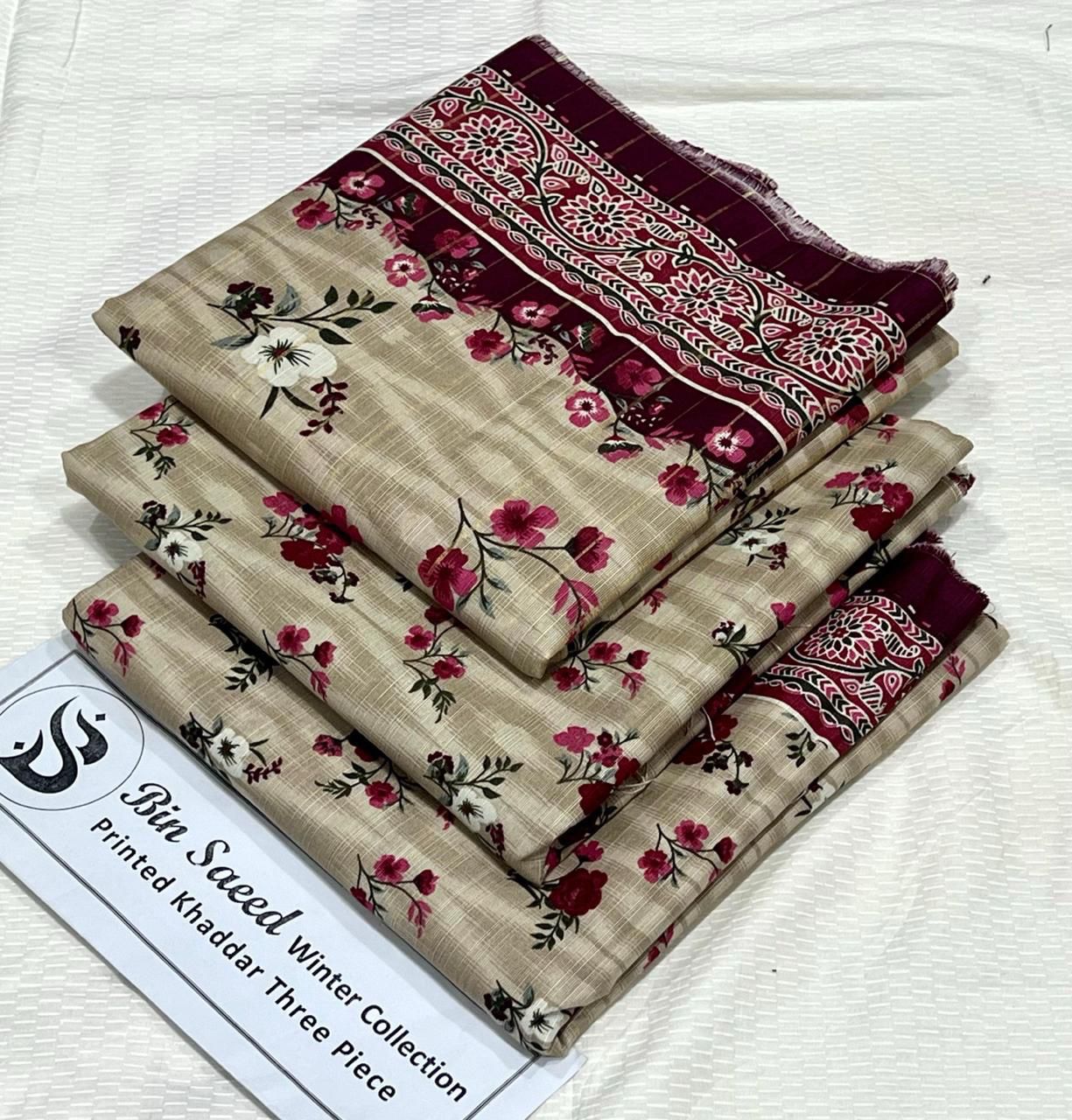 Bin Saeed Khaddar Printed Unstitched 3Piece D-016