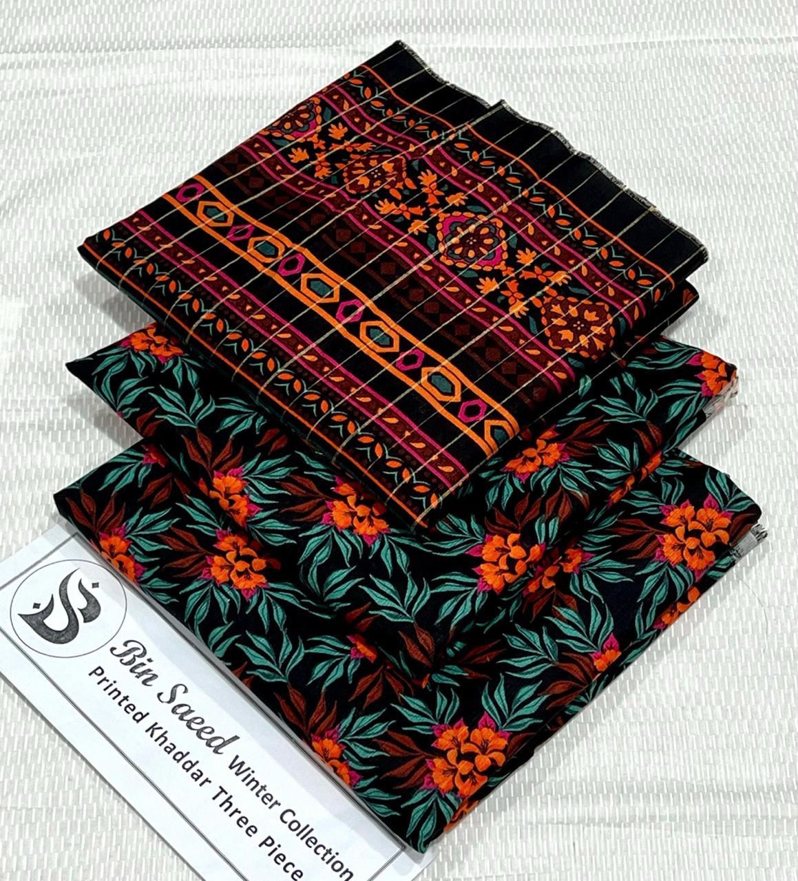 Bin Saeed Khaddar Printed Unstitched 3Piece D-019