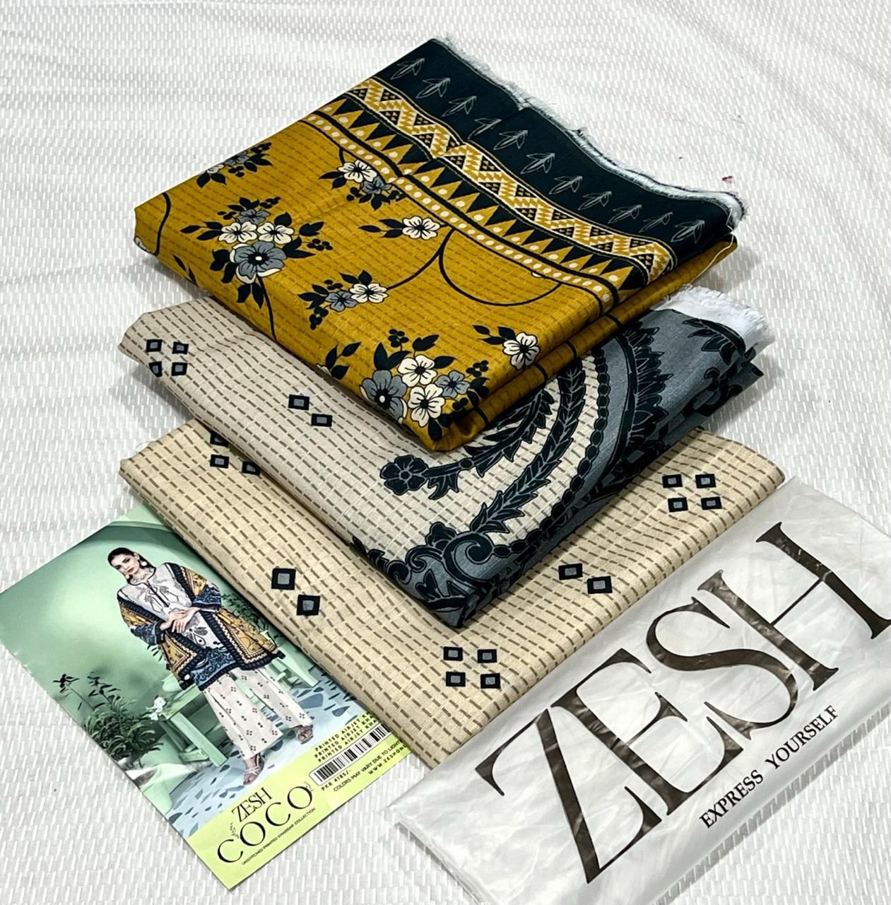 ZESH Printed Khaddar 3Piece D-001