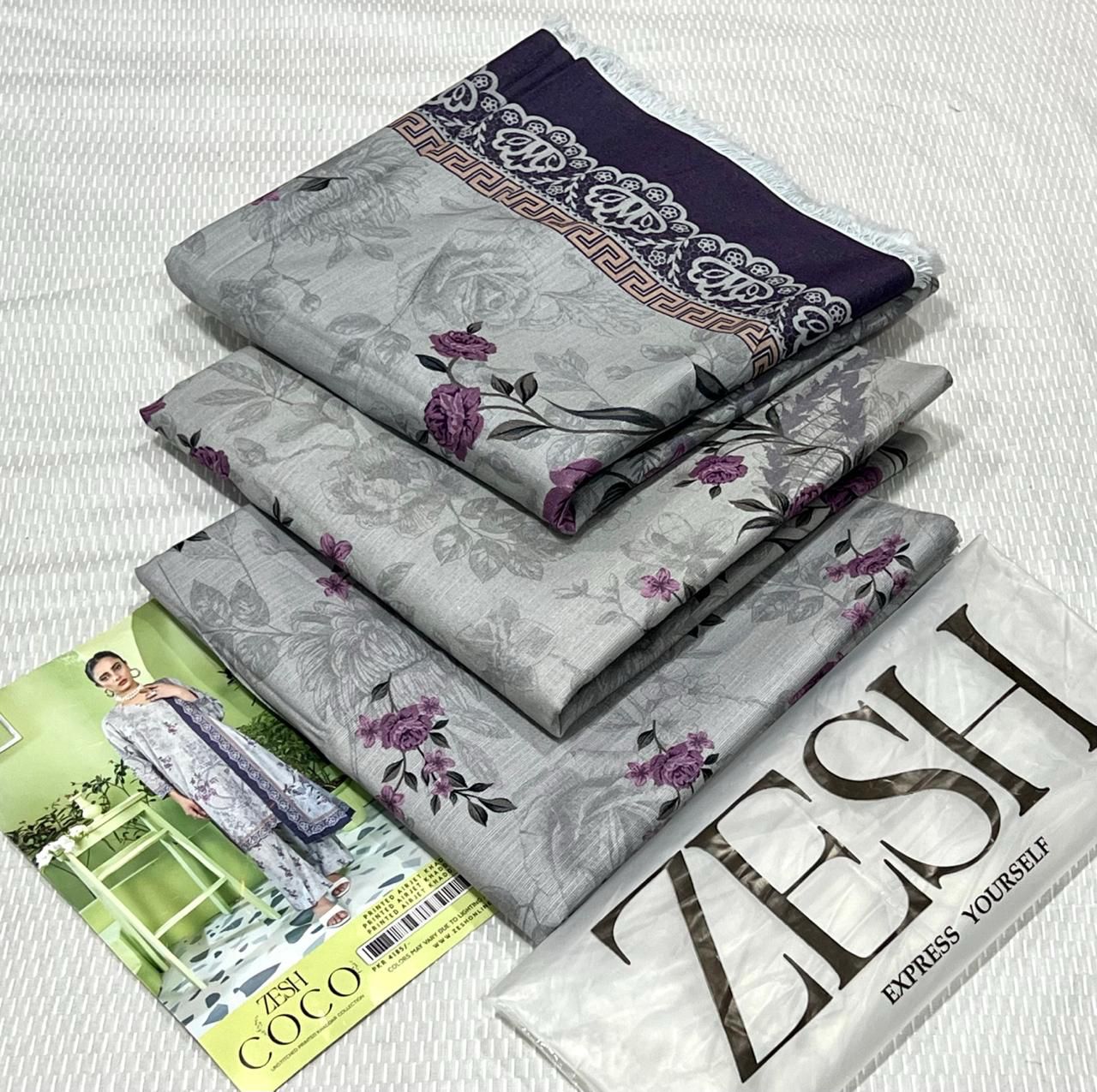 ZESH Printed Khaddar 3Piece D-002