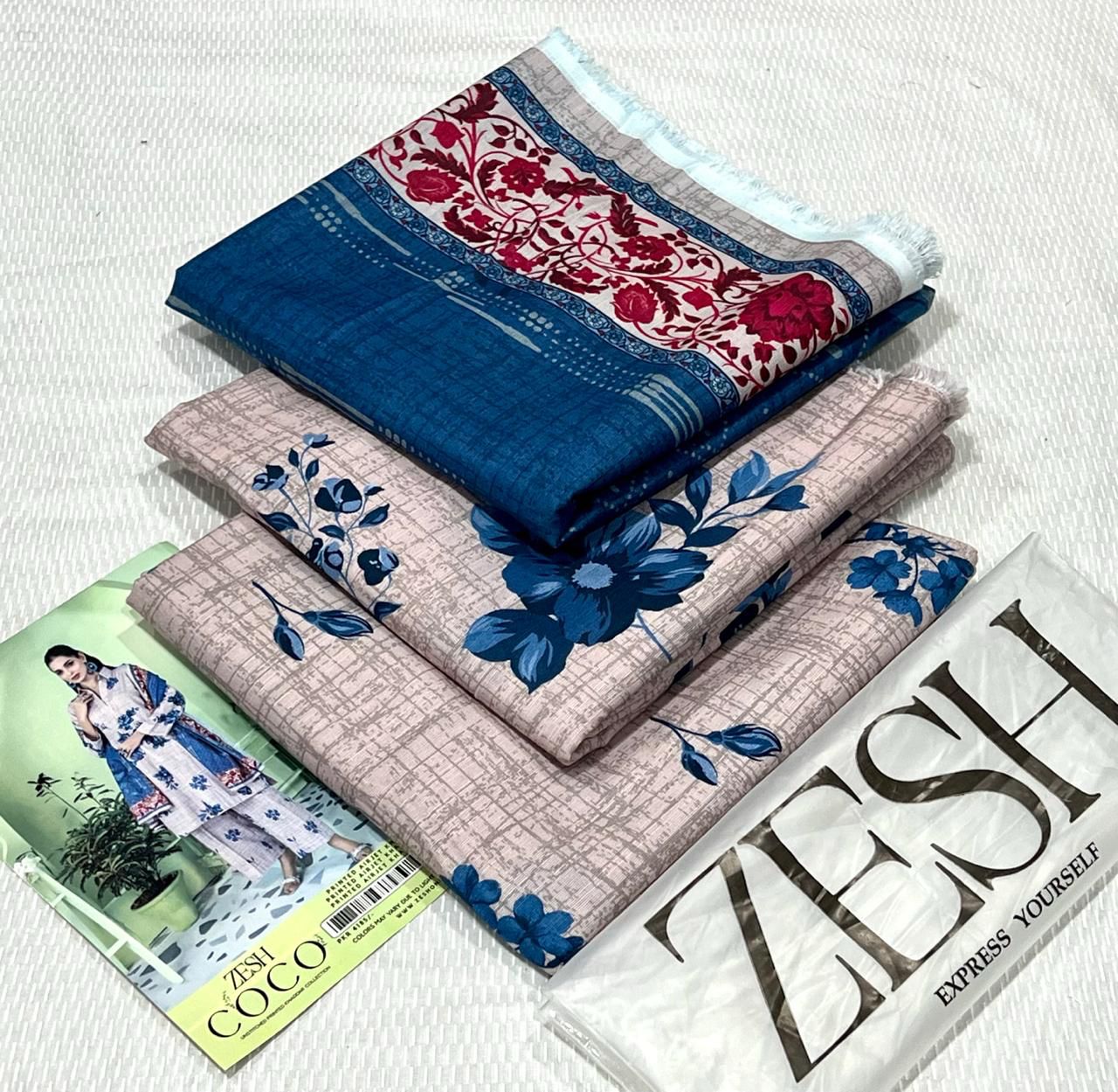 ZESH Printed Khaddar 3Piece D-006