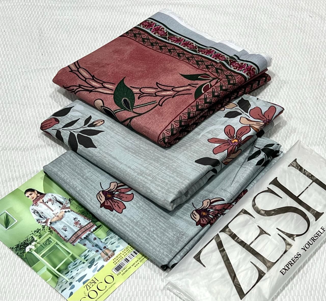 ZESH Printed Khaddar 3Piece D-008