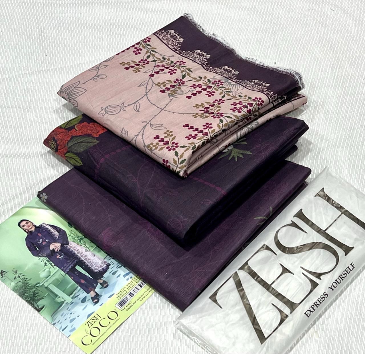 ZESH Printed Khaddar 3Piece D-010