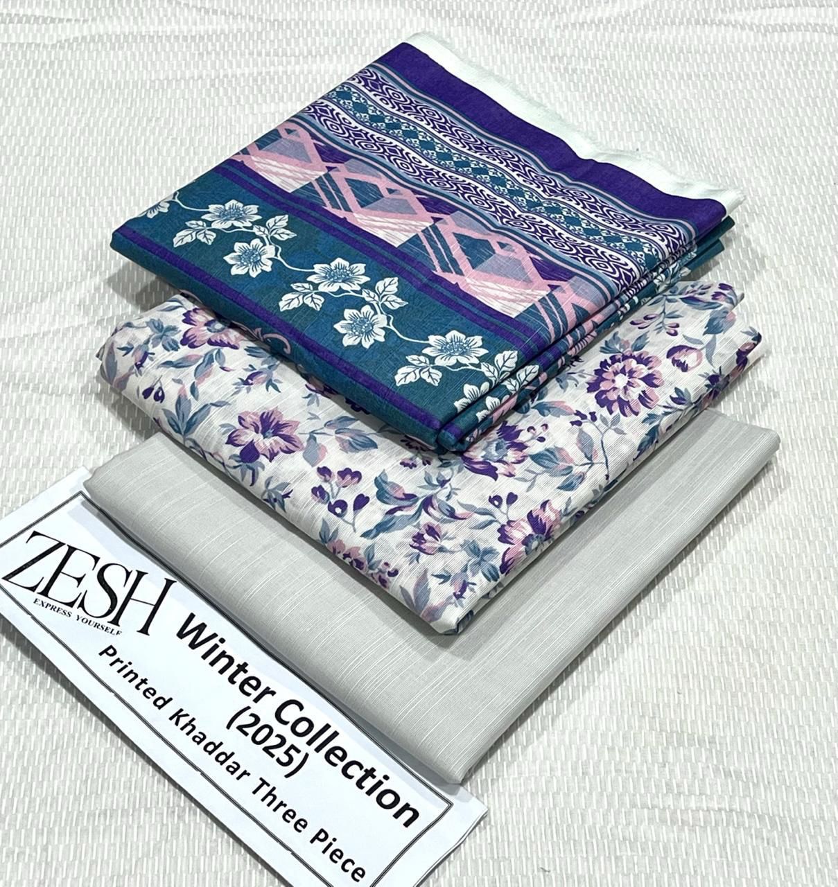ZESH Printed Khaddar 3Piece D-012