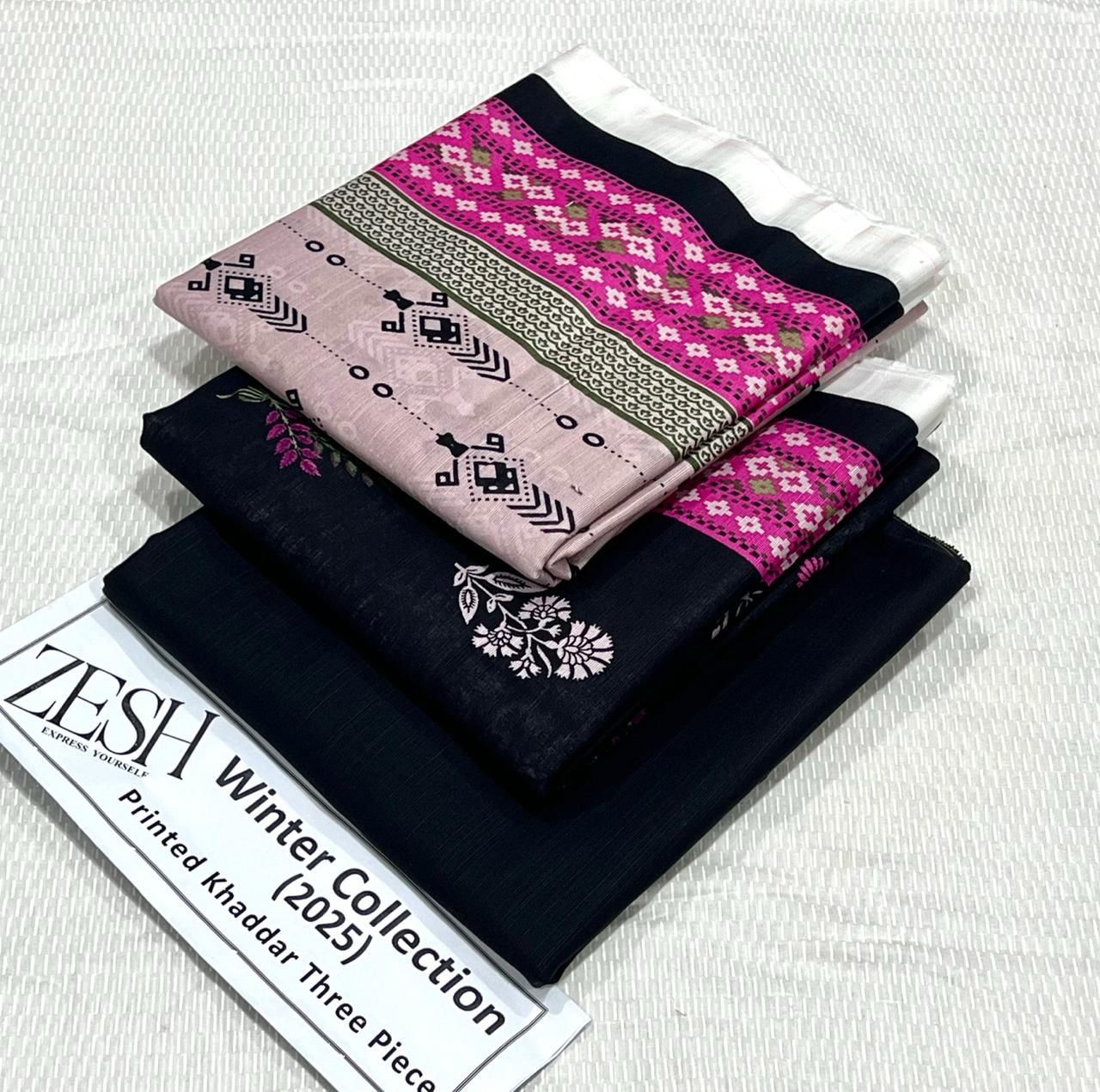 ZESH Printed Khaddar 3Piece D-014