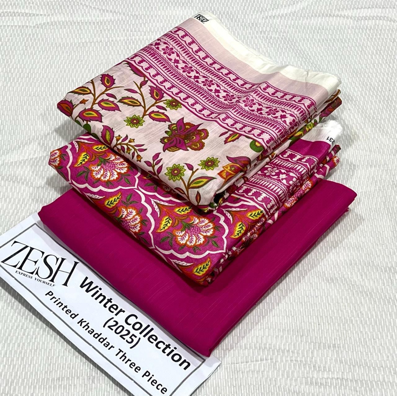 ZESH Printed Khaddar 3Piece D-015