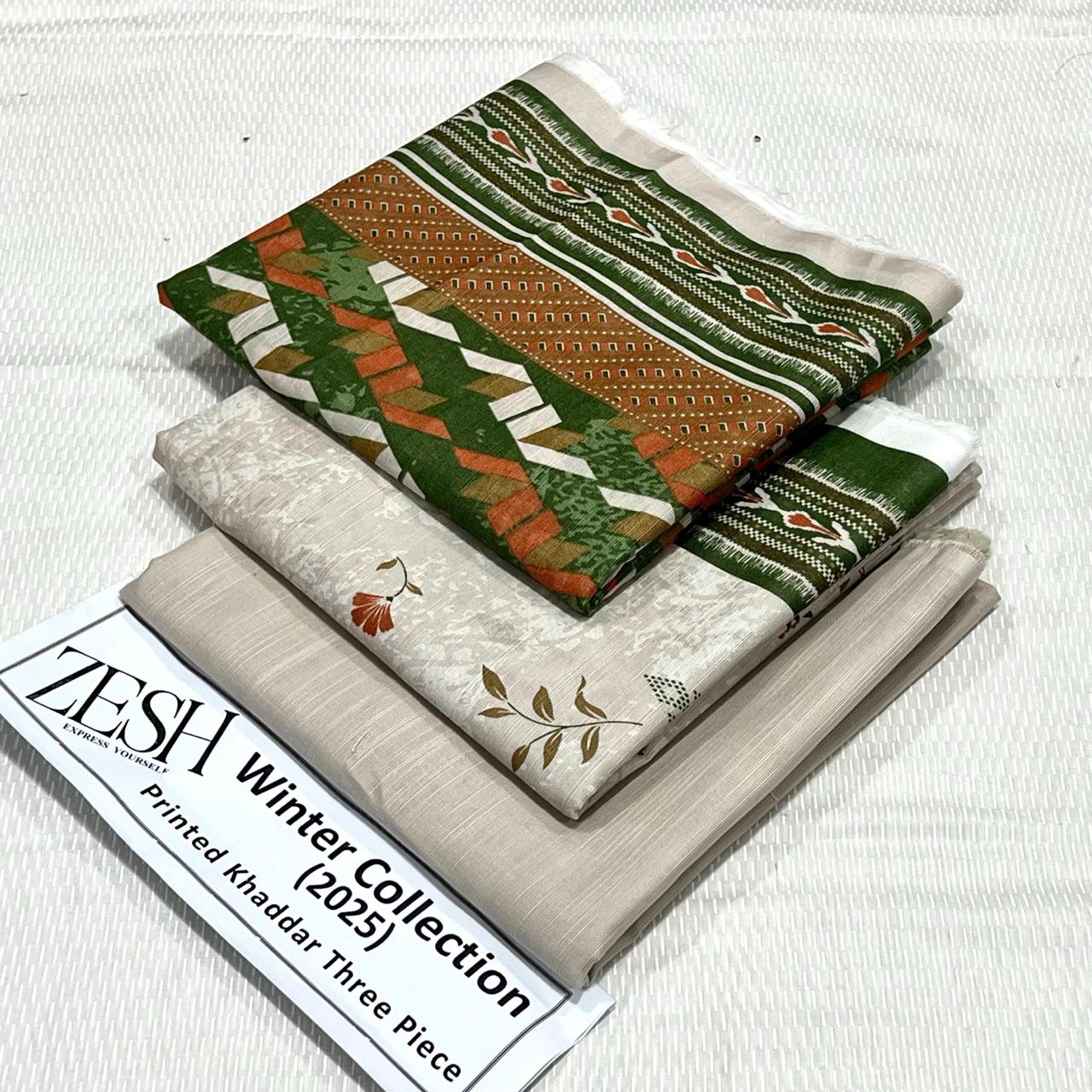 ZESH Printed Khaddar 3Piece D-020