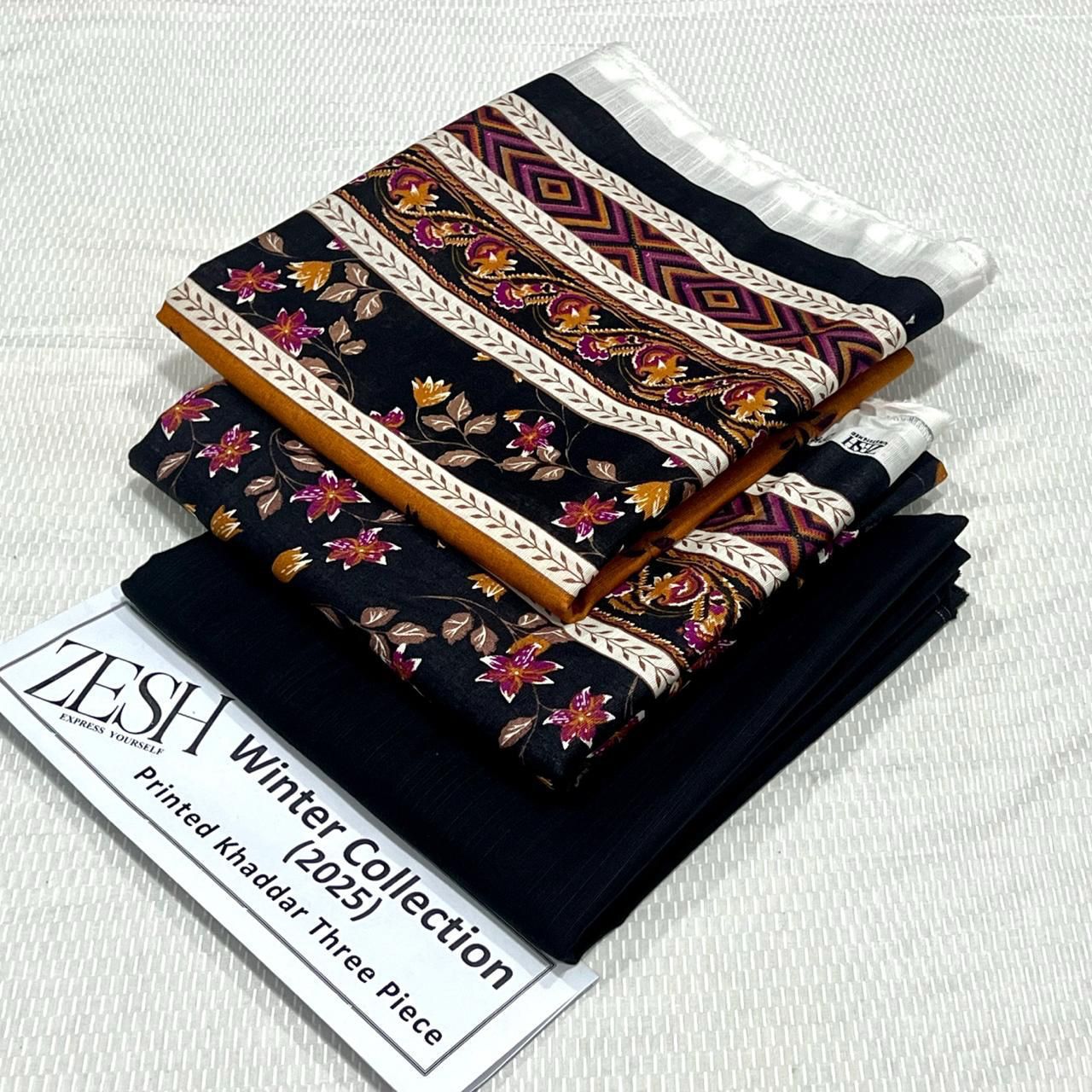 ZESH Printed Khaddar 3Piece D-025