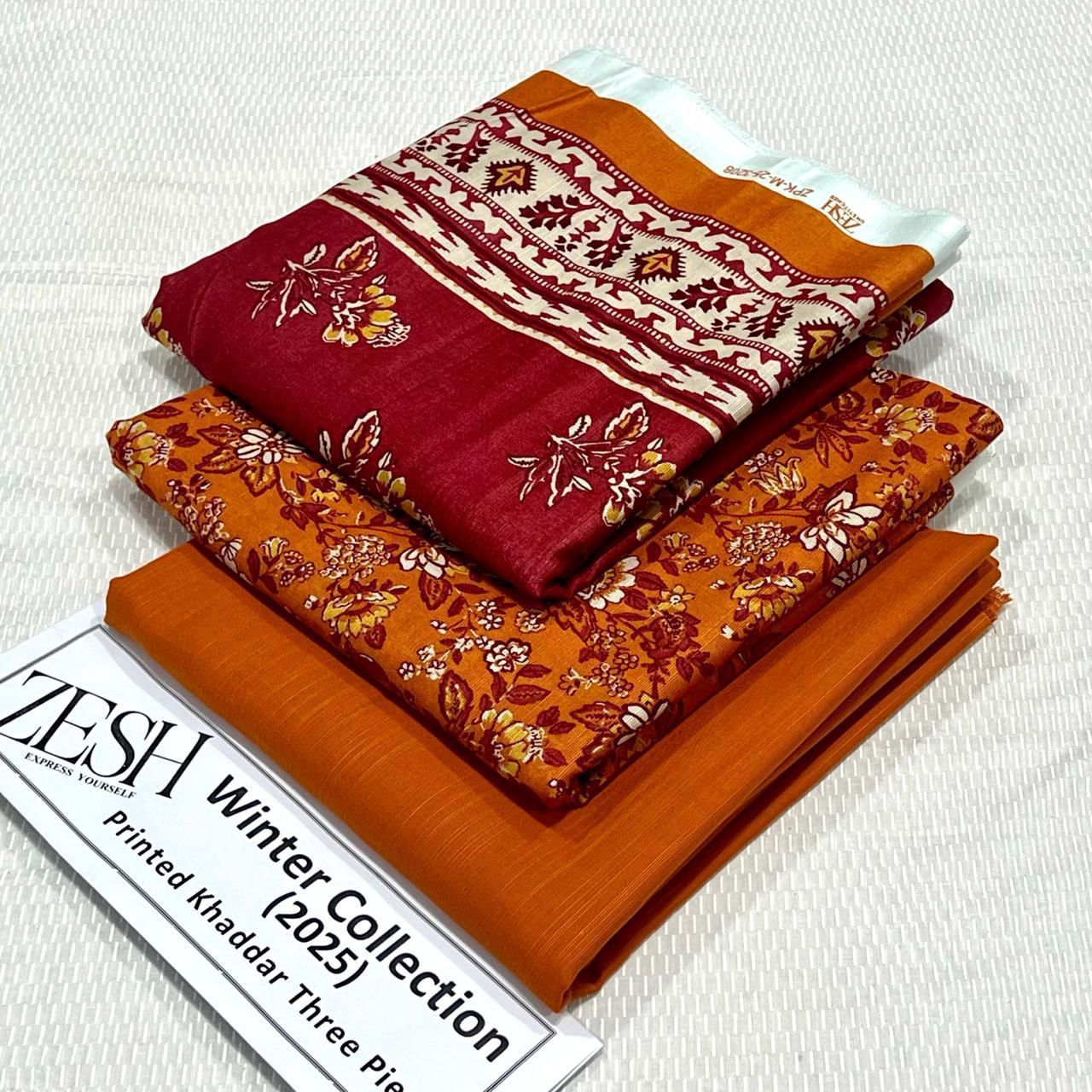 ZESH Printed Khaddar 3Piece D-027
