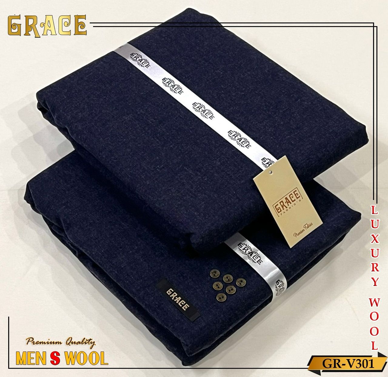 GRACE WOOL Unstitched D-003 ( Navy Blue )