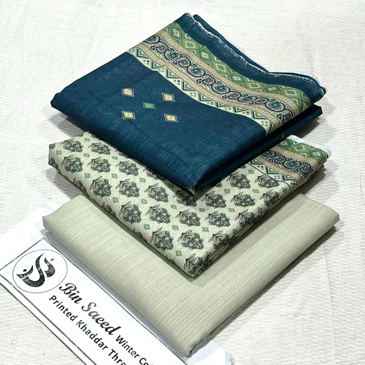 Bin Saeed Khaddar Printed Unstitched 3Piece D-034