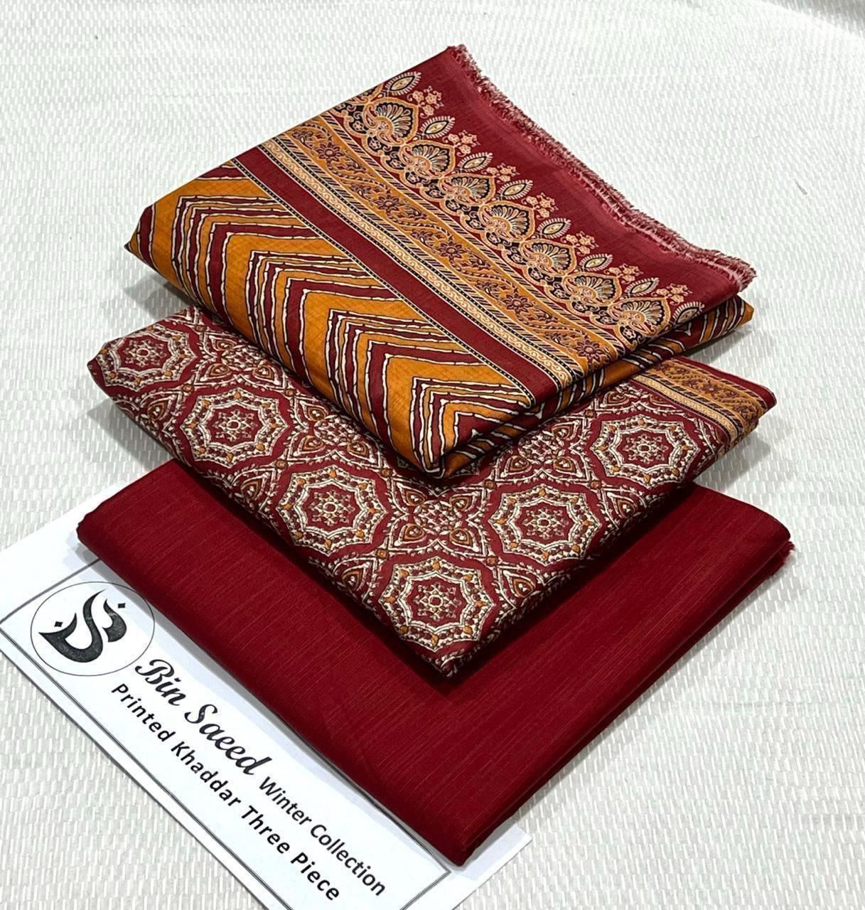 Bin Saeed Khaddar Printed Unstitched 3Piece D-052