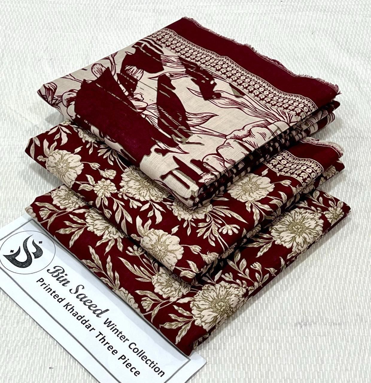 Bin Saeed Khaddar Printed Unstitched 3Piece D-055